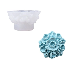 Molde de silicona 3D bola de flores para velas DIY con muestra de vela floral azul