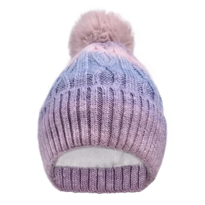 Women's gradient knit beanie with a fluffy pom-pom and warm fleece lining