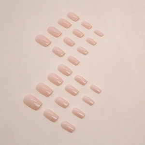 Medium square press-on nails set with elegant nude pink gradient and glossy finish