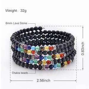 6mm lava rock seven chakra stone multilayer wrap bracelet with dimension annotations