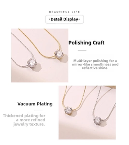 Detail view of mirror-polished necklace with vacuum plating and zircon pendant