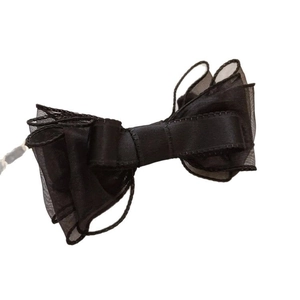 Elegant black double-layer mesh bow banana clip with satin details for high ponytail styling