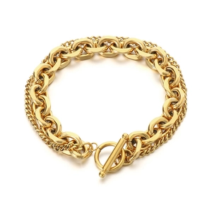 Double-layered golden titanium steel chain bracelet for men with O-link and OT clasp