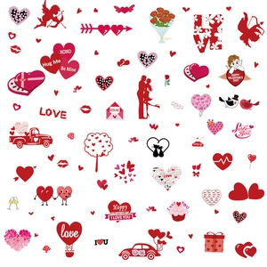 Stickers de fenêtre de la Saint Valentin en PVC avec cœurs rouges et Cupidon
