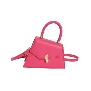 Fuchsia PU leather small square handbag with golden hardware and detachable shoulder strap