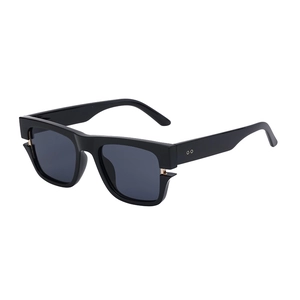 Classic black square oversized sunglasses with unique hollow cut-out temple design