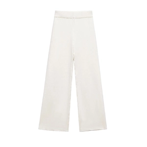 Pantaloni bianchi in maglia a coste a gamba larga con texture verticale e vita alta