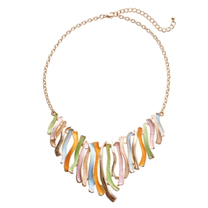 Colorful drip oil fringe necklace in gold alloy featuring irregular geometric enamel pendants