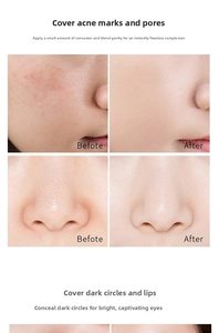 Detailed before and after comparison showing concealer coverage on pores and dark circles