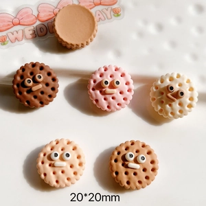Macro shot of colorful 20mm resin cookie charms for DIY phone cases and hair accessories