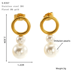Detailed size chart for 18k gold plated stainless steel pearl drop earrings 2.3x1.2cm