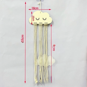 Cloud wooden hair clip holder wall decor with cotton ropes and dimensions 18x65cm