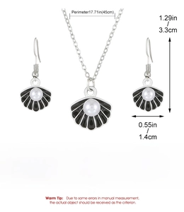 Detailed dimension guide for silver alloy shell and pearl jewelry set necklace and earrings