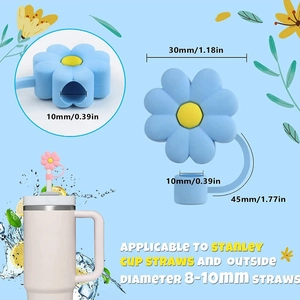 Blue daisy dust cap for 10mm straws compatible with Stanley cups and large tumblers