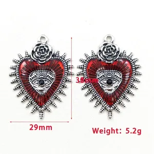 Gothic rose heart evil eye pendant charms in 38mm x 29mm size for DIY jewelry