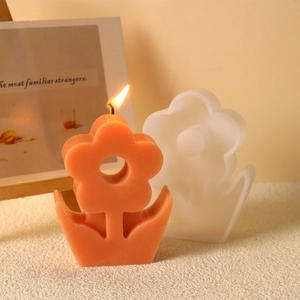 Kit de vela aromática DIY con molde de flor naranja y vela de cera artesanal