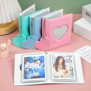 3-inch hollow heart photocard album set with pendants in green, blue, and pink