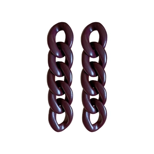 Exaggerated burgundy acrylic chain dangle earrings with five oval links for women