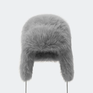 Cappello da aviatore grigio in pelliccia sintetica con paraorecchie per l'inverno