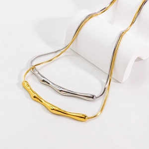 Minimalist bamboo-style titanium steel snake chain necklace in gold and silver finish