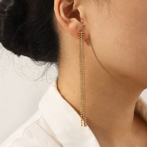 Boucles d'oreilles pampilles en acier inoxydable avec perles dorées et zircons brillants