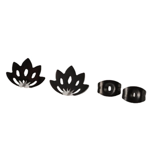 Minimalist black lotus flower stud earrings with elegant hollow design in stainless steel