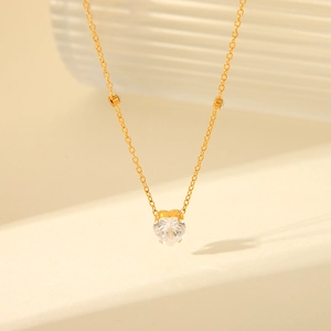 18K gold plated stainless steel necklace featuring a heart-shaped zircon pendant with accents