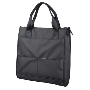 Classic black men's briefcase with multiple front pockets and top handles for business