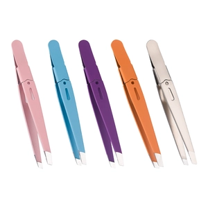 Five-piece high-quality stainless steel eyebrow tweezers set in multiple vibrant colors