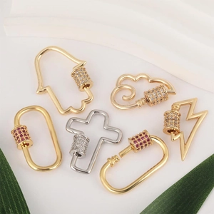 Pendenti a moschettone a croce in metallo con zirconi micro-pavé per gioielli DIY oro e argento