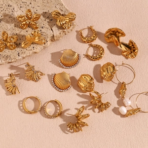Collection of 18K gold plated vintage geometric earrings with pearls and zircon stones