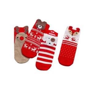 Lot de chaussettes de Noël en coton avec oreilles d'animaux 3D en rouge et blanc