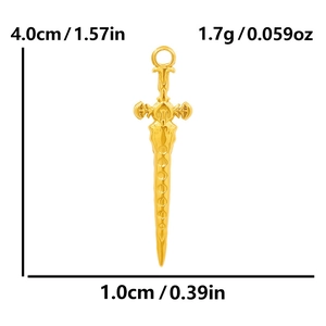 Golden 304 stainless steel sword pendant necklace with precise dimensions and weight