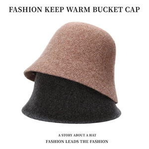 Women's minimalist winter wool cloche bucket hat in brown and dark grey colors