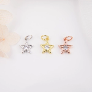 Tiny Star Pendant Copper 18K Gold Plated Cubic Zirconia Charm For DIY Necklace Bracelet Earring Jewelry Making Accessories
