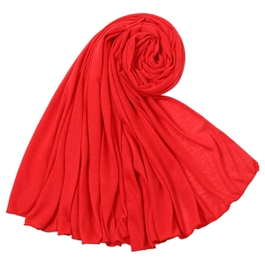 Solid red jersey hijab scarf for women featuring premium soft knit fabric and overlock edges