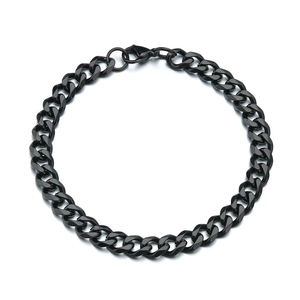 Polished black stainless steel Cuban link bracelet for men and women in circular layout