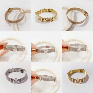 Adjustable stainless steel mesh watch-band bracelet in gold and silver finish