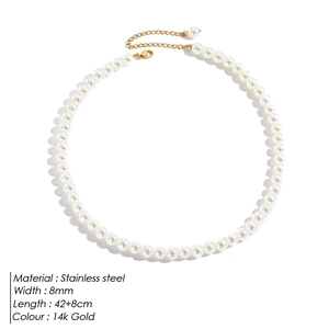 8mm pearl necklace with 14k gold plated stainless steel chain for women fashion jewelry
