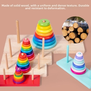 Détails du jeu de tour arc-en-ciel en bois massif avec anneaux colorés et texture robuste