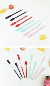 Mini retractable silicone spatulas and scoops in multiple colors for kitchen and beauty