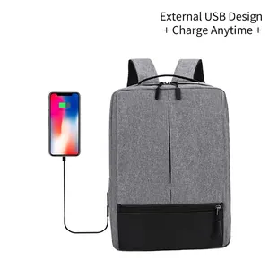 Business laptop backpack with USB port, grey oxford fabric and charging function