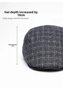 Detail shot of the 10cm deep crown on this vintage grey plaid padded ivy cap for men
