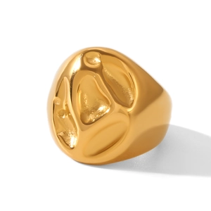 Minimalist 18k gold plated stainless steel ring with liquid lava irregular texture