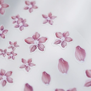 Self-adhesive 5D floral nail art stickers with pink gradient flowers and pearl finish