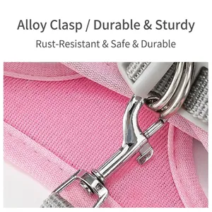 Pink breathable mesh pet harness with durable silver alloy D-ring and secure clasp