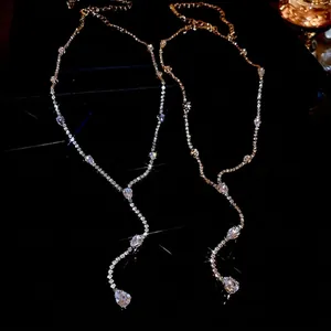 Y-shaped drop fringe necklaces in gold and silver with teardrop cubic zirconia stones