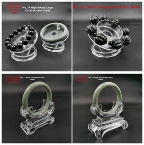 Clear acrylic jewelry stands for bracelets and jade bangles in four functional styles
