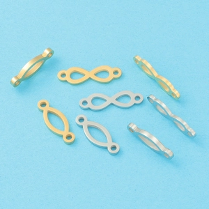 Polished stainless steel infinity and oval jewelry connectors in gold and silver finish