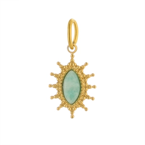 Vintage gold stainless steel pendant featuring an oval green stone in sunburst frame